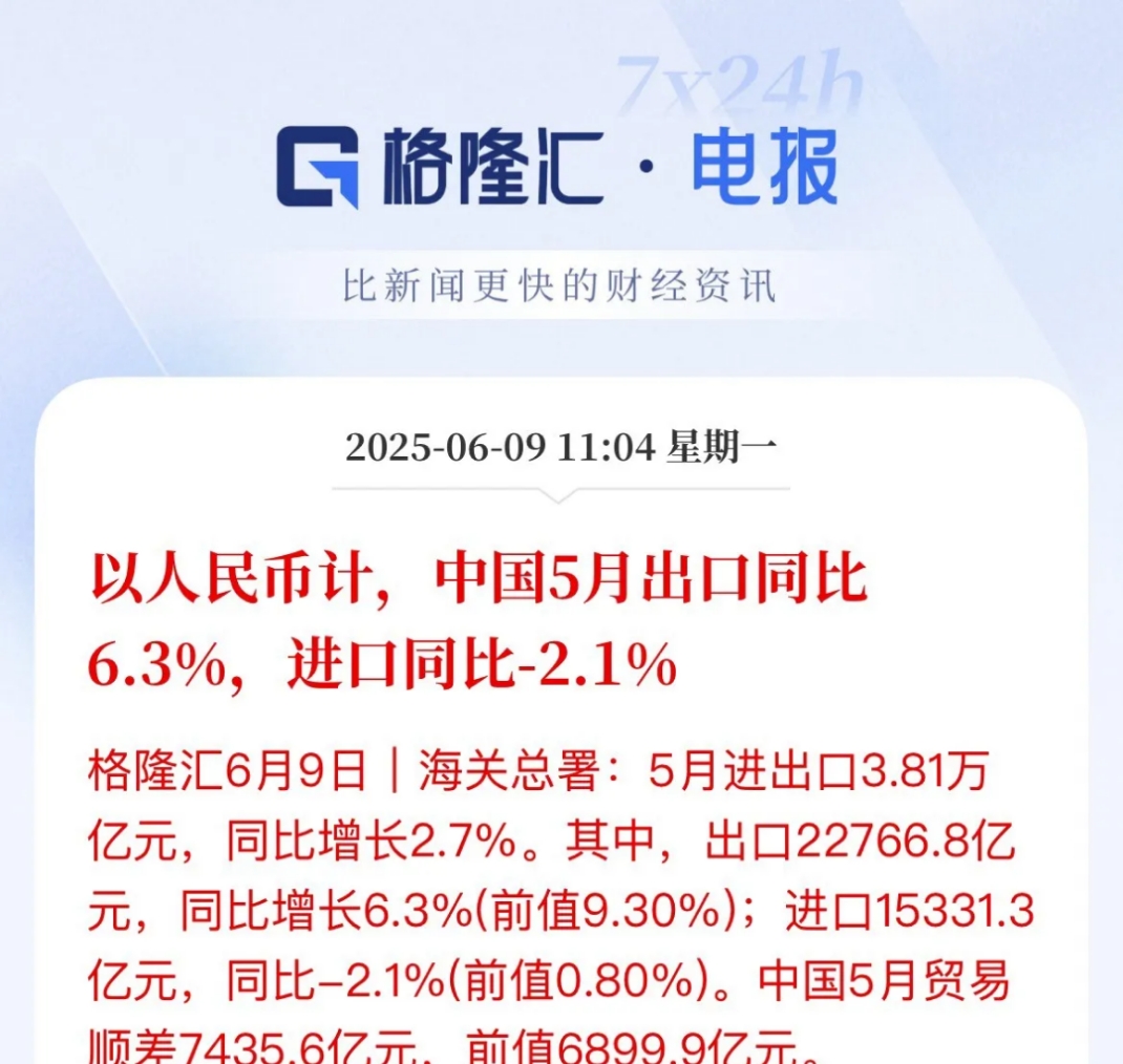 海关总署：前7个月我国货物贸易进出口总值25.7万亿元人民币 同比增长3.5%
