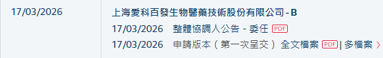 爱科百发向联交所递交招股书